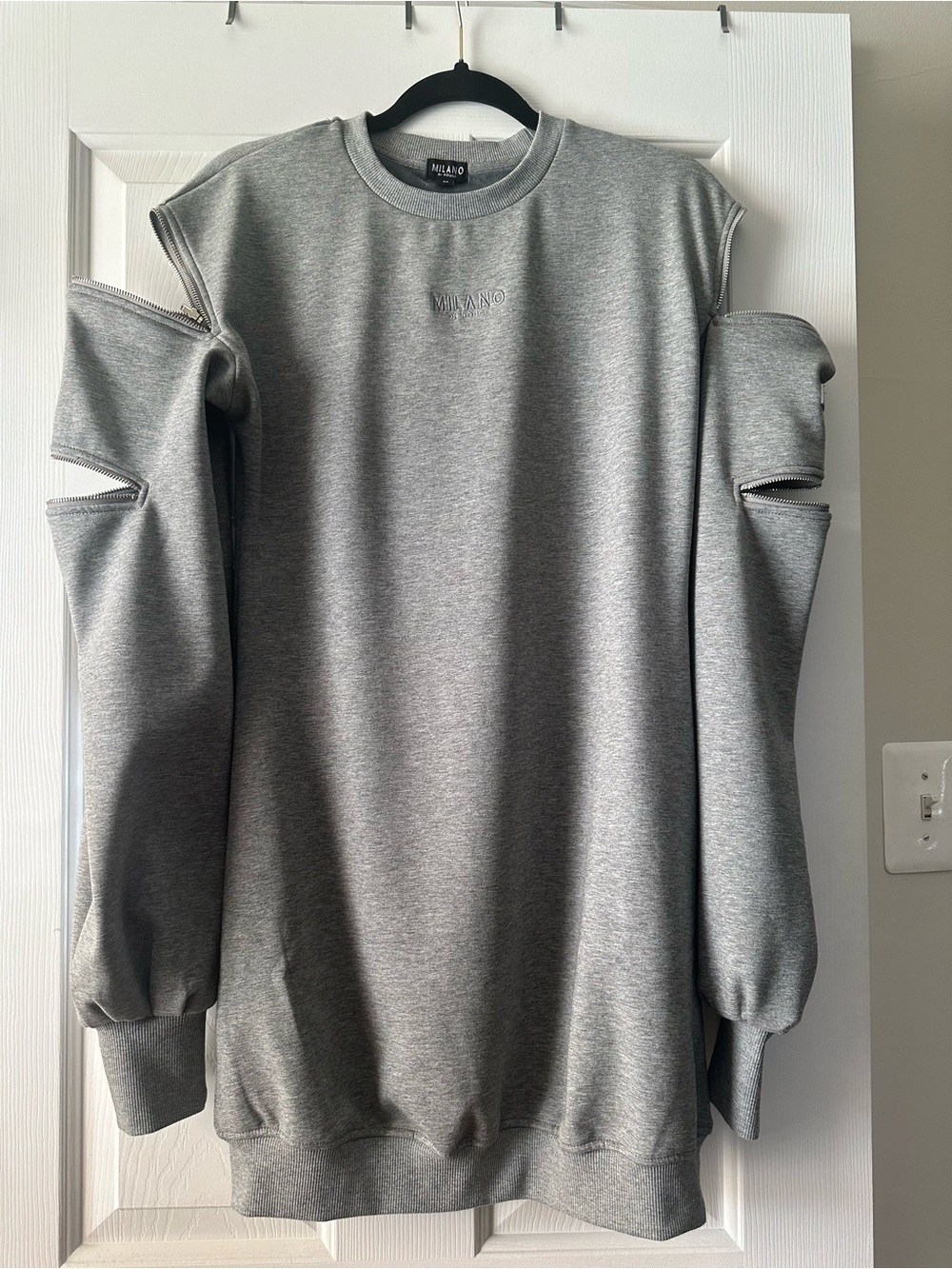 Milano Gray Crewneck Sweatshirt with Cutout Sleeve Detail